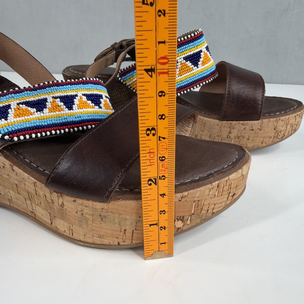 Pikolinos Womens 38 Brown Leather Beaded Wedge Sandals Boho Made in Spain - Picture 16 of 16